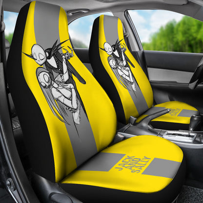 Nightmare Before Christmas Cartoon Car Seat Covers - Minimalist Jack Skellington And Sally Yellow Grey Seat Covers Ci100905