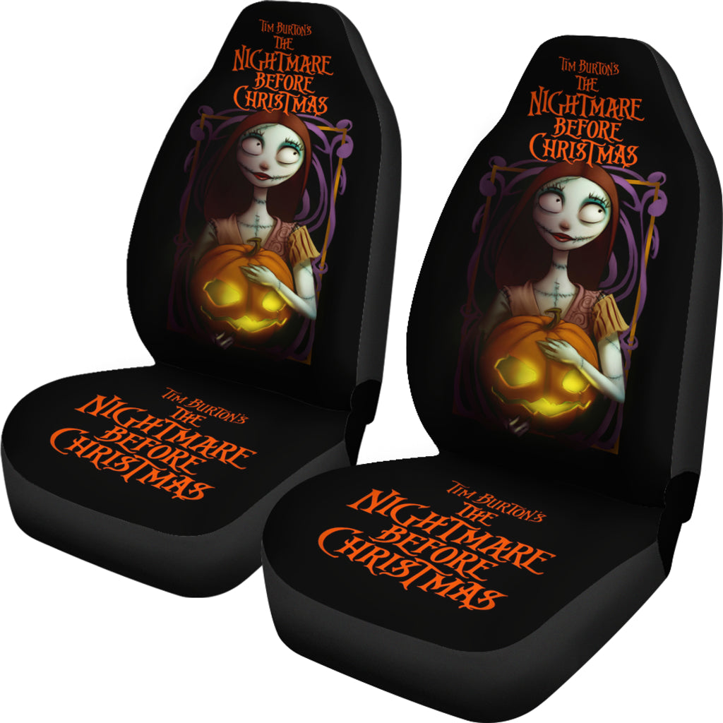 Nightmare Before Christmas Cartoon Car Seat Covers - Sally Hugging Lightning Pumpkin Seat Covers Ci093005