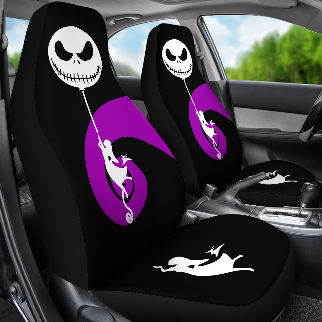 Nightmare Before Christmas Cartoon Car Seat Covers | Sally Silhouette Holding Jack Head Balloon Seat Covers Ci100605