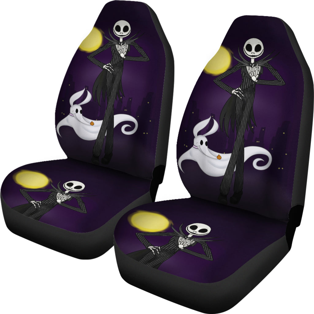 Nightmare Before Christmas Cartoon Car Seat Covers - Smiling Jack Skellington With Zero Dog Ghost Seat Covers Ci092905