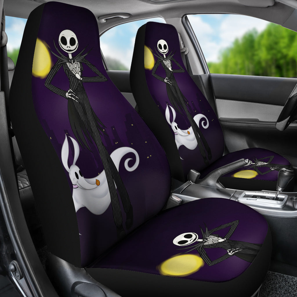 Nightmare Before Christmas Cartoon Car Seat Covers - Smiling Jack Skellington With Zero Dog Ghost Seat Covers Ci092905