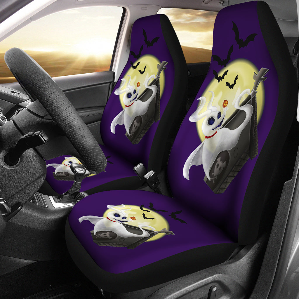 Nightmare Before Christmas Cartoon Car Seat Covers - Zero Dog Fly To Yellow Moon With Bats Seat Covers Ci092805