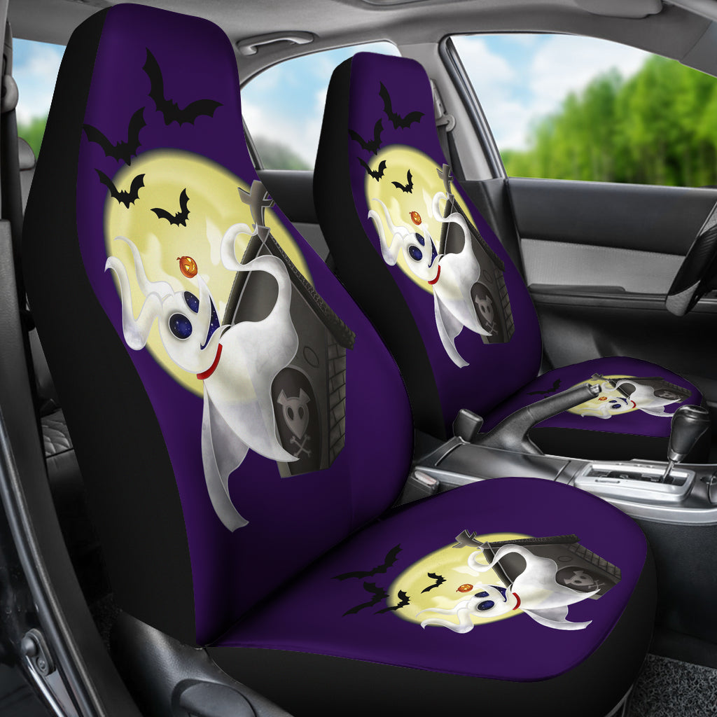 Nightmare Before Christmas Cartoon Car Seat Covers - Zero Dog Fly To Yellow Moon With Bats Seat Covers Ci092805