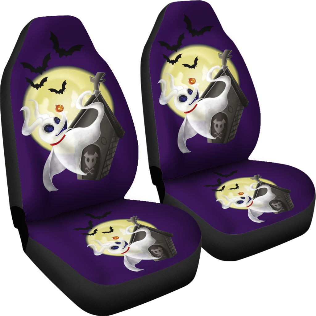 Nightmare Before Christmas Cartoon Car Seat Covers - Zero Dog Fly To Yellow Moon With Bats Seat Covers Ci092805