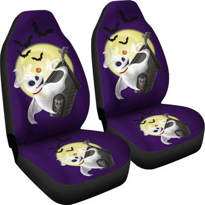 Nightmare Before Christmas Cartoon Car Seat Covers - Zero Dog Fly To Yellow Moon With Bats Seat Covers Ci092805