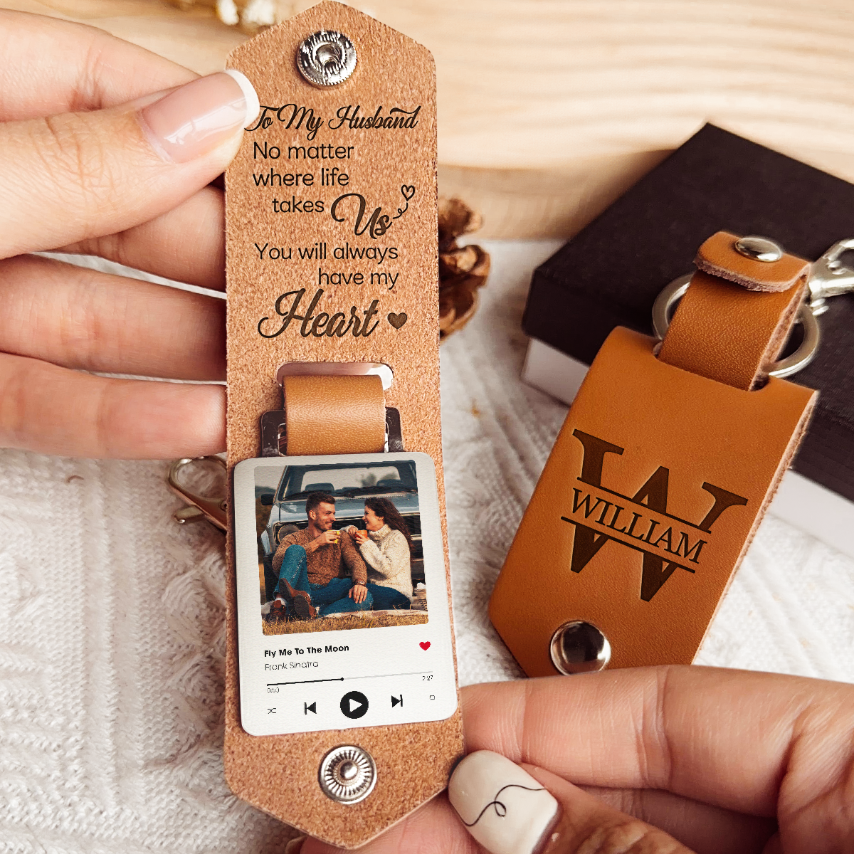 No Matter Where Life Takes Us - Personalized Leather Photo Keychain