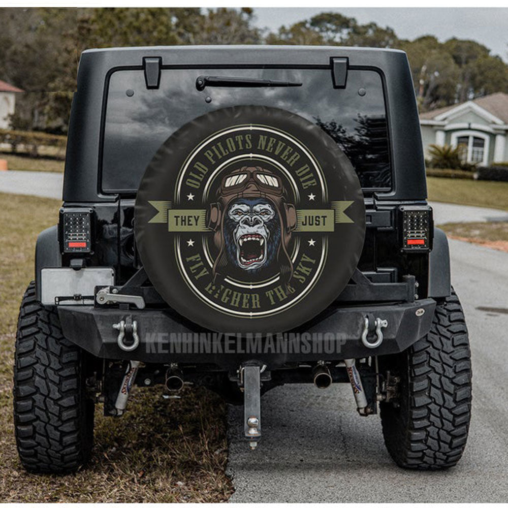 Old Pilot Never Die Jeep Car Spare Tire Cover