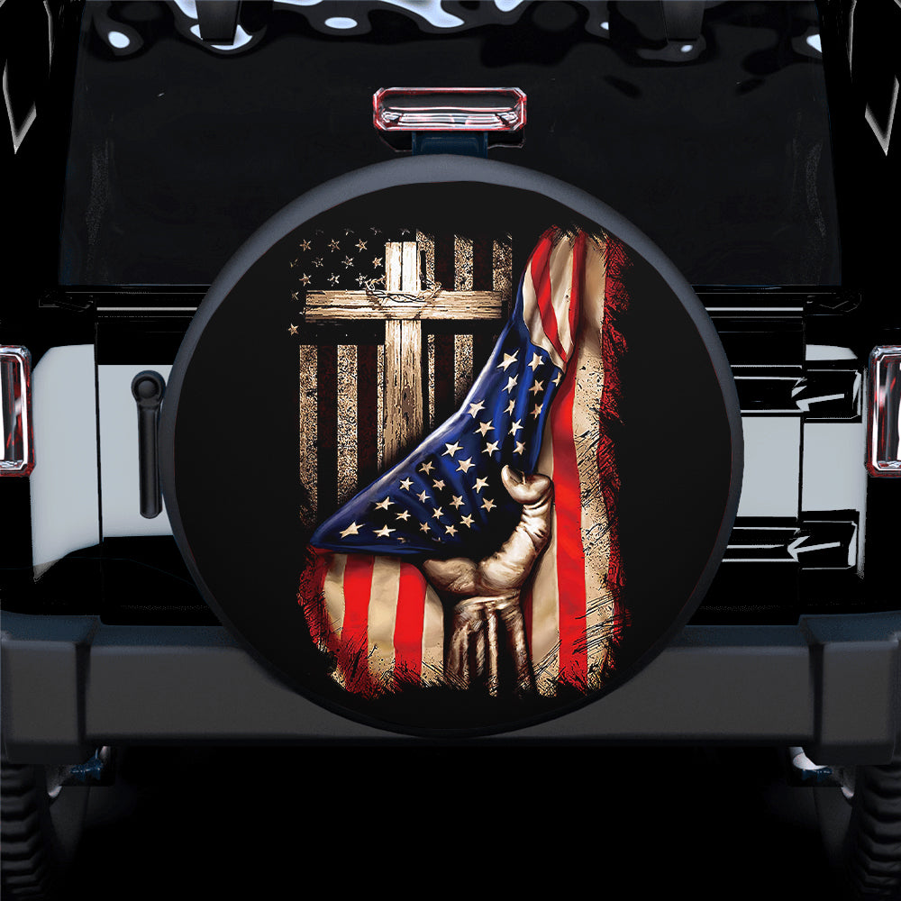 Old Wood Cross Jeep Car Spare Tire Cover