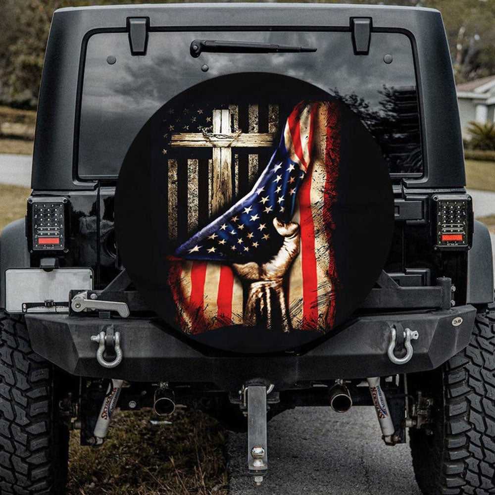 Old Wood Cross Jeep Car Spare Tire Cover