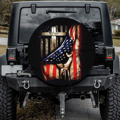 Old Wood Cross Jeep Car Spare Tire Cover