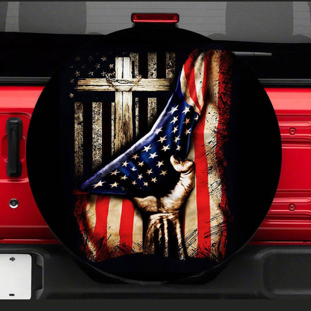 Old Wood Cross Jeep Car Spare Tire Cover