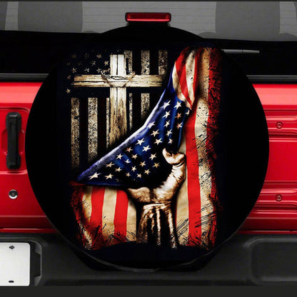 Old Wood Cross Jeep Car Spare Tire Cover