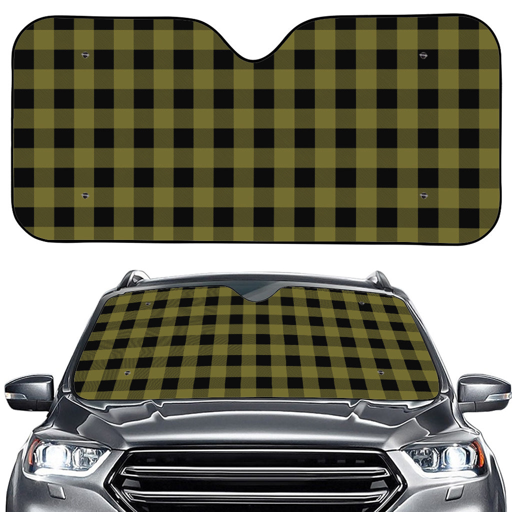 Olive Green Buffalo Check Pattern Print Car Windshield Sun Shade