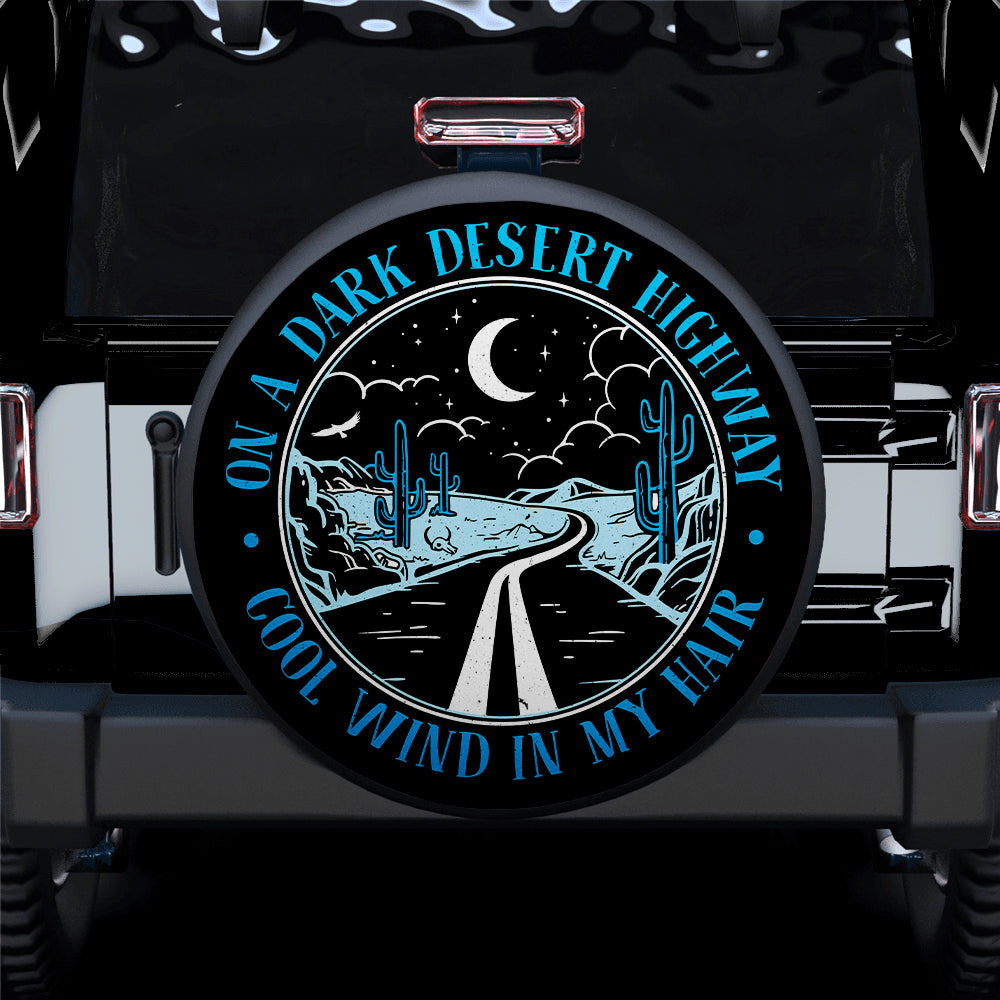 On A Dark Desert Highway Blue Jeep Car Spare Tire Cover