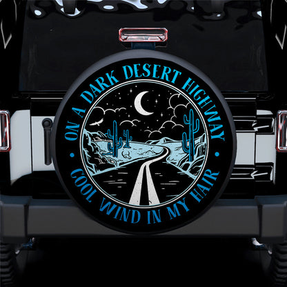 On A Dark Desert Highway Blue Jeep Car Spare Tire Cover