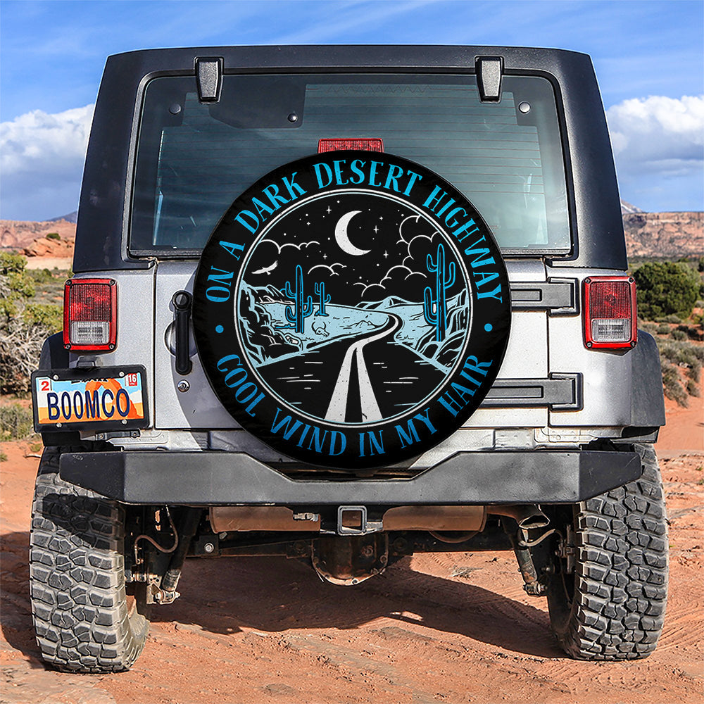 On A Dark Desert Highway Blue Jeep Car Spare Tire Cover