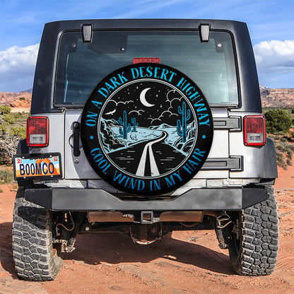 On A Dark Desert Highway Blue Jeep Car Spare Tire Cover