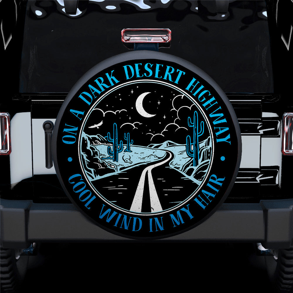 On A Dark Desert Highway Cool Wind In My Hair Blue Jeep Car Spare Tire Cover