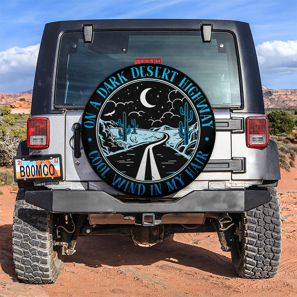 On A Dark Desert Highway Cool Wind In My Hair Blue Jeep Car Spare Tire Cover