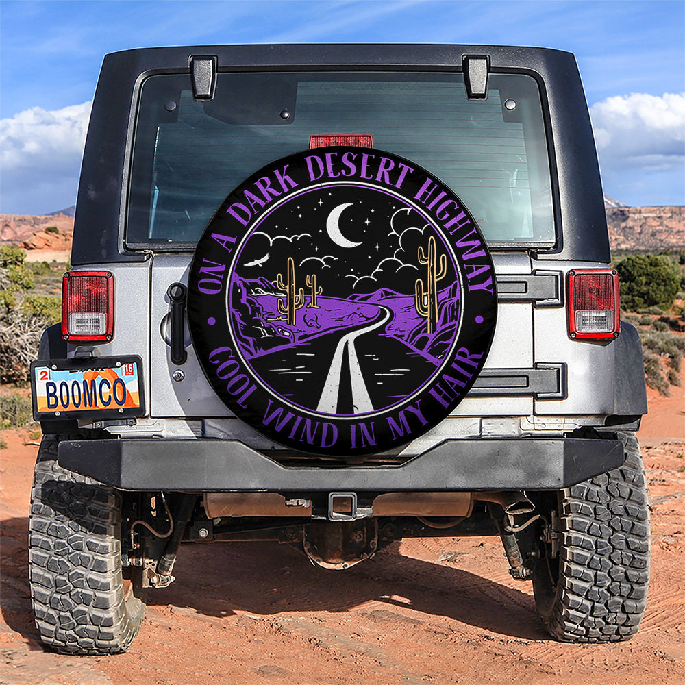 On A Dark Desert Highway Cool Wind In My Hair Purple Car Spare Tire Cover