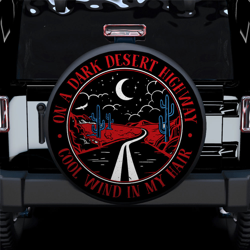 On A Dark Desert Highway Cool Wind In My Hair Red Jeep Car Spare Tire Cover