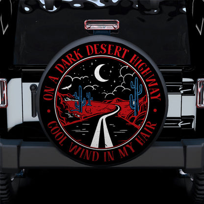 On A Dark Desert Highway Cool Wind In My Hair Red Jeep Car Spare Tire Cover