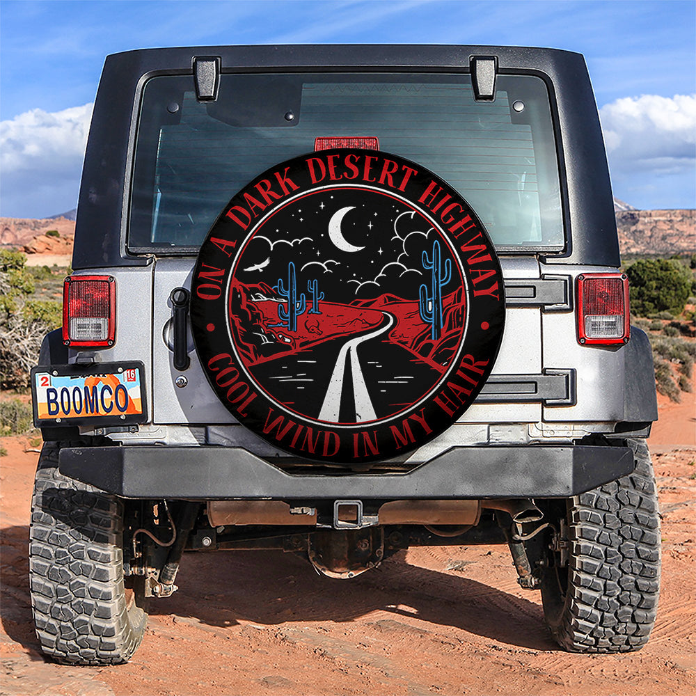 On A Dark Desert Highway Cool Wind In My Hair Red Jeep Car Spare Tire Cover