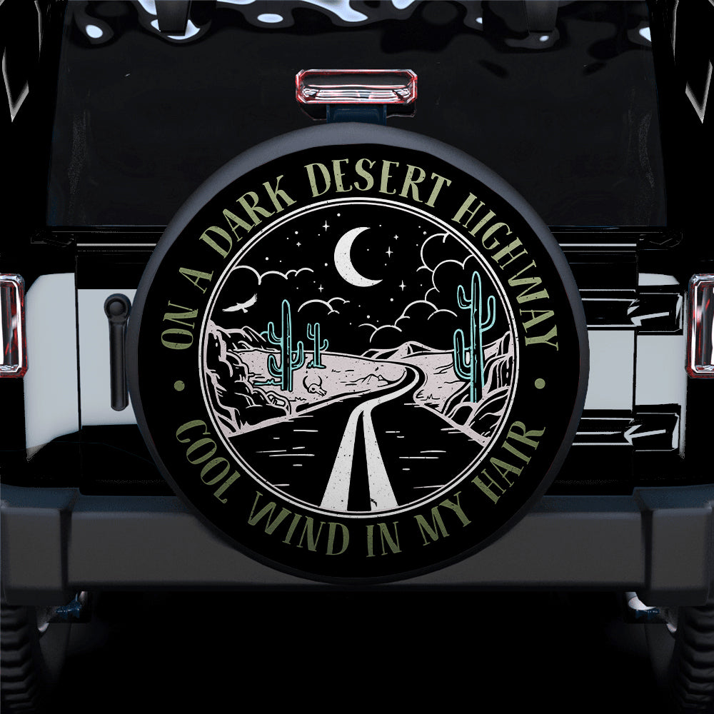 On A Dark Desert Highway White Jeep Car Spare Tire Cover