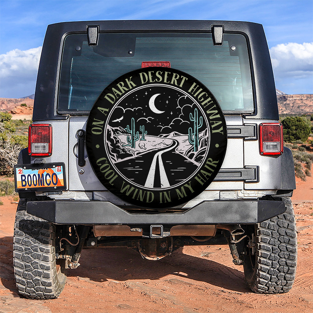 On A Dark Desert Highway White Jeep Car Spare Tire Cover