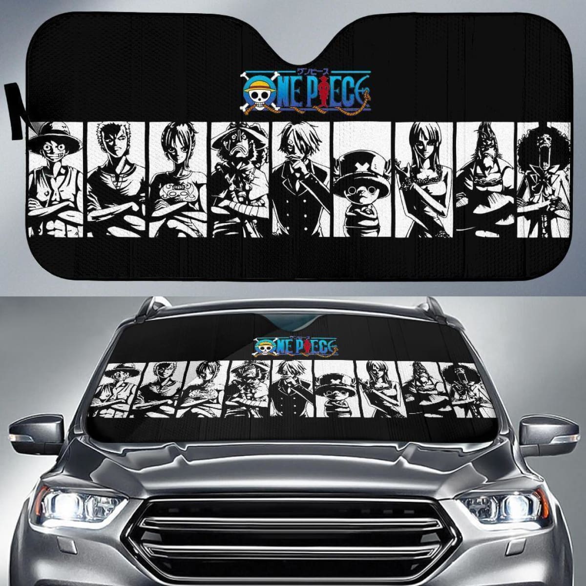 One Piece Crews Black And White Auto Sun Shade Nh06 Universal Fit 111204