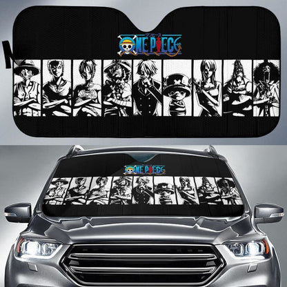 One Piece Crews Black And White Auto Sun Shade Nh06 Universal Fit 111204