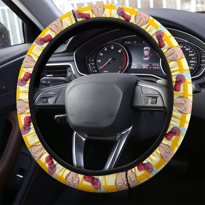One Punch Man Saitama Ok Funny Anime Premium Custom Car Steering Wheel Cover