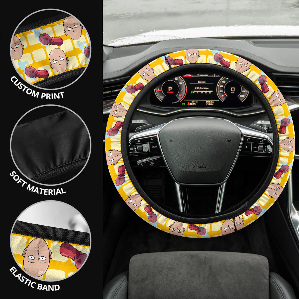 One Punch Man Saitama Ok Funny Anime Premium Custom Car Steering Wheel Cover