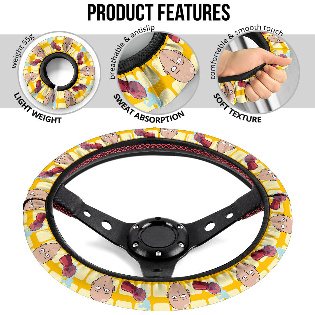 One Punch Man Saitama Ok Funny Anime Premium Custom Car Steering Wheel Cover