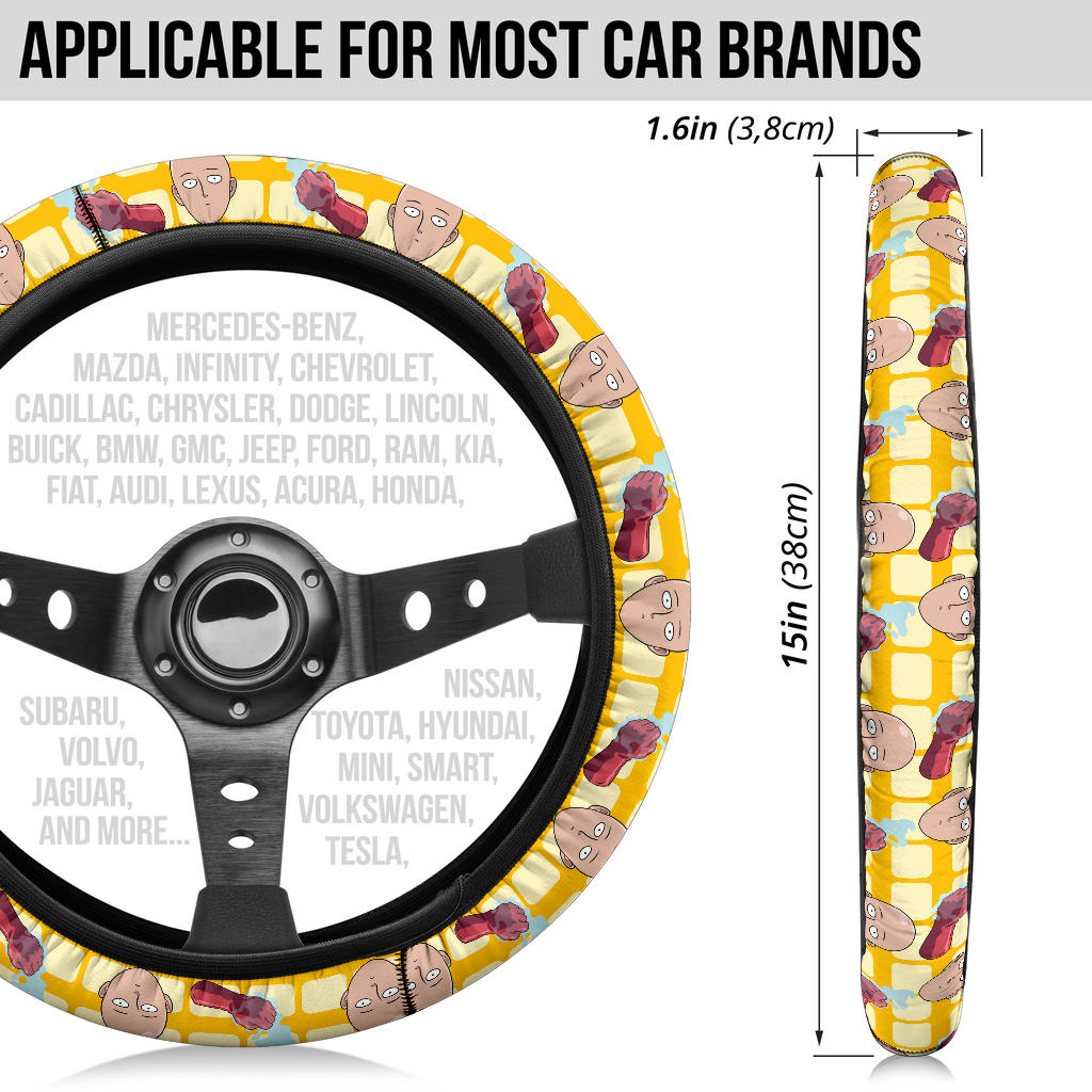 One Punch Man Saitama Ok Funny Anime Premium Custom Car Steering Wheel Cover