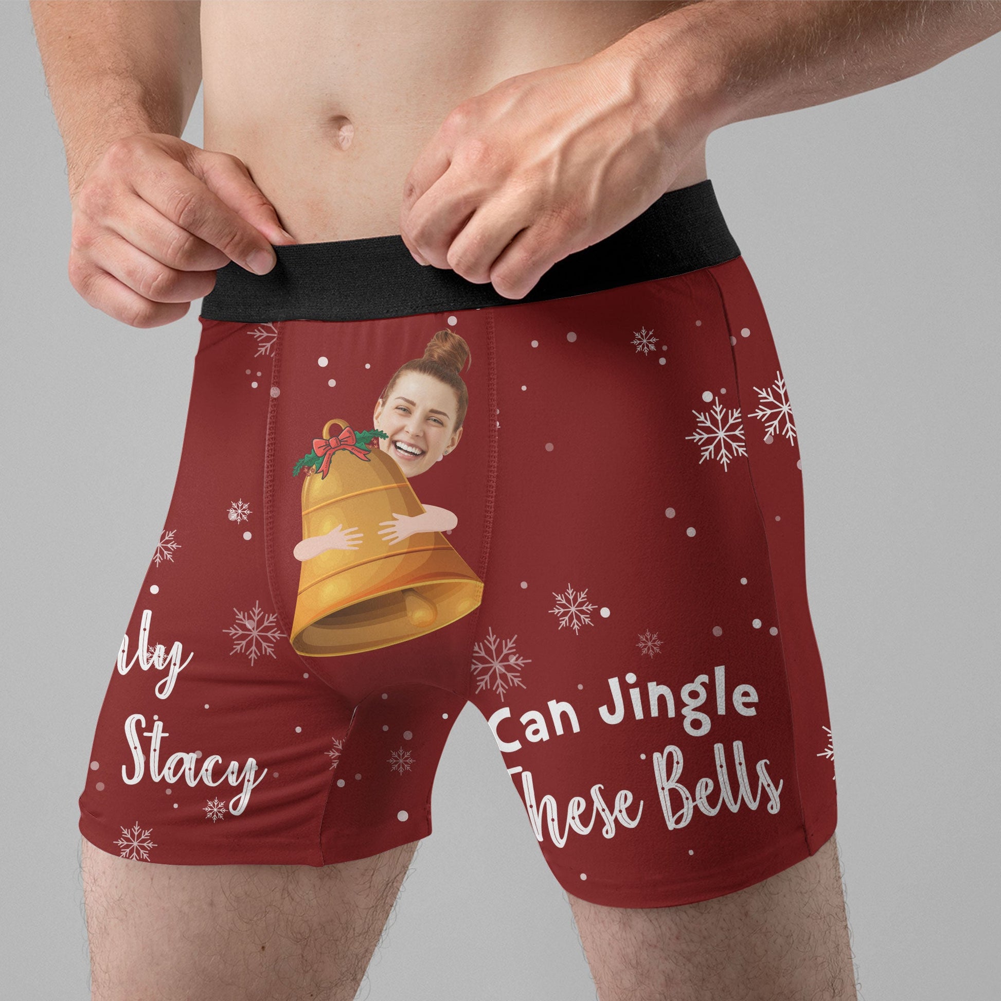 Only Her Can Jingle These Bells - Personalized Photo Men's Boxer Briefs