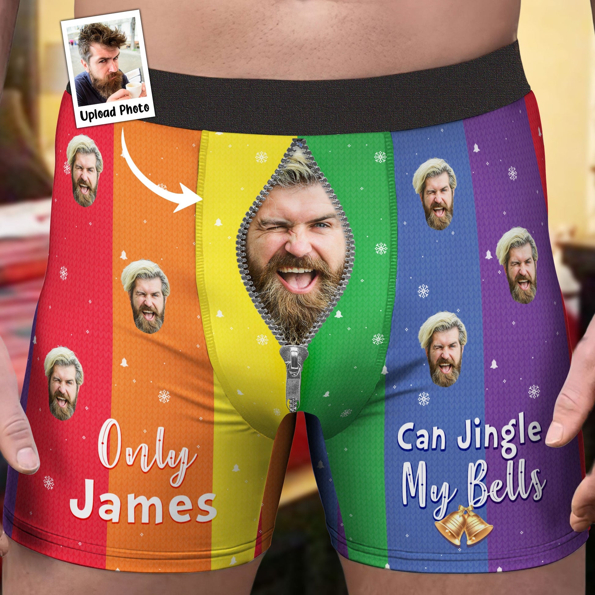 Only My Husband Can Jingle My Bells - Personalized Photo Men's Boxer Briefs