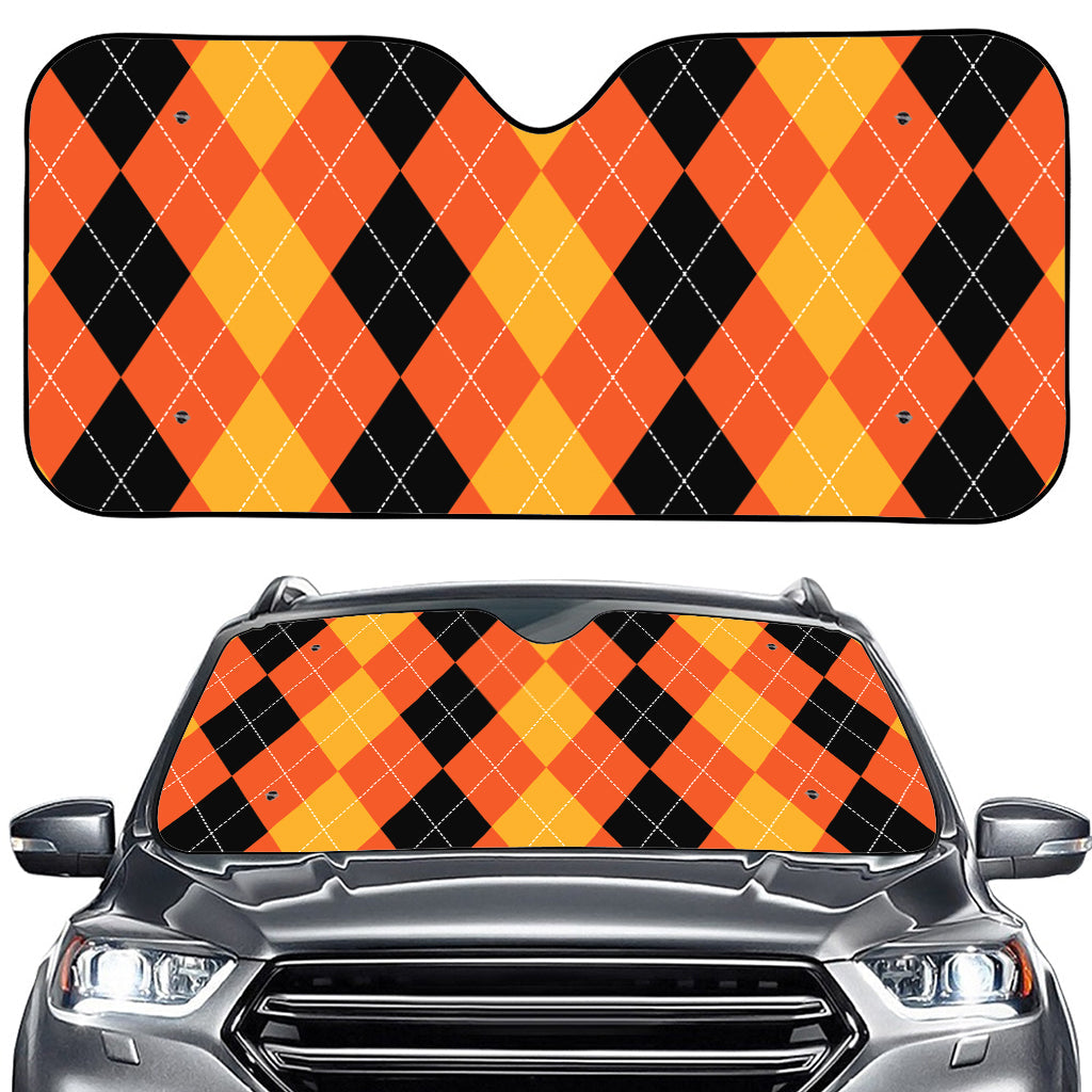 Orange And Black Argyle Pattern Print Car Windshield Sun Shade
