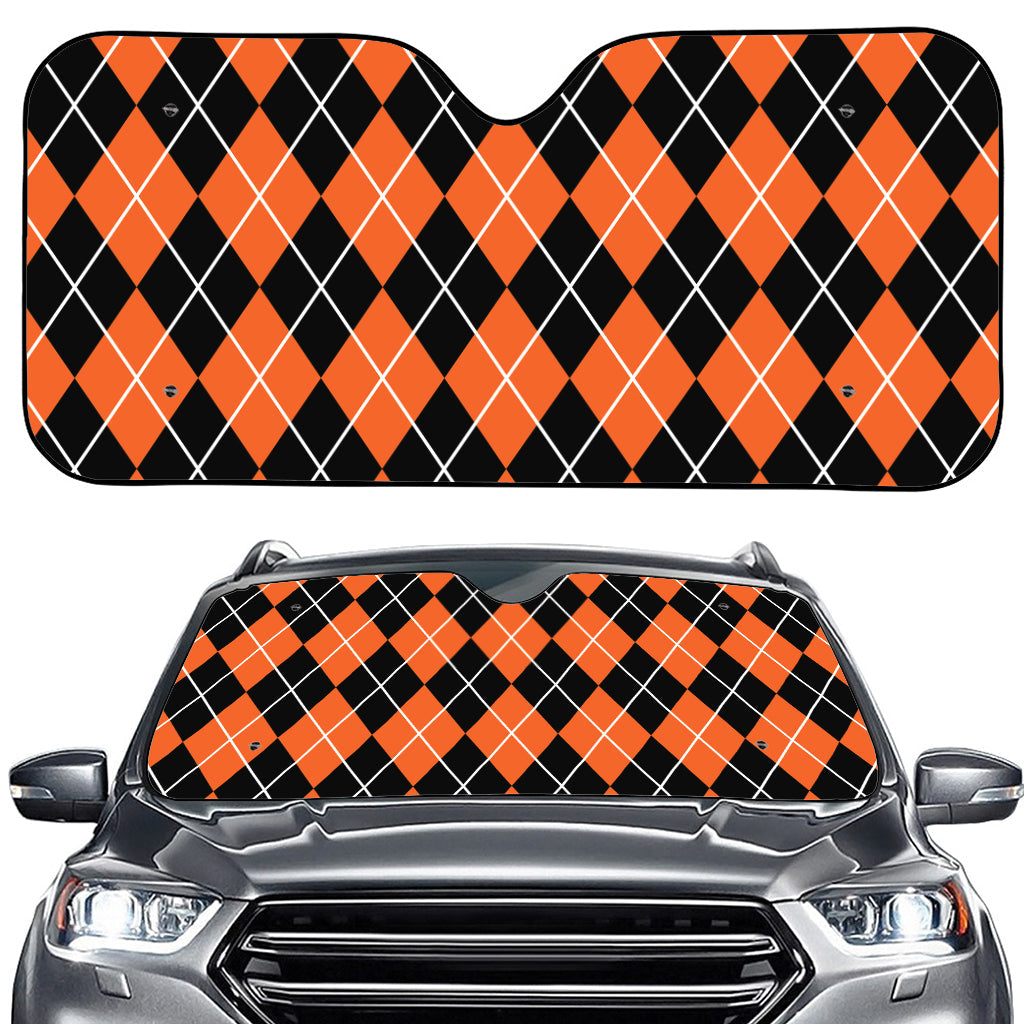 Orange And Black Argyle Print Car Windshield Sun Shade