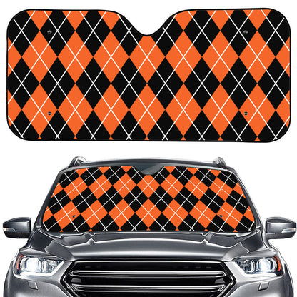 Orange And Black Argyle Print Car Windshield Sun Shade