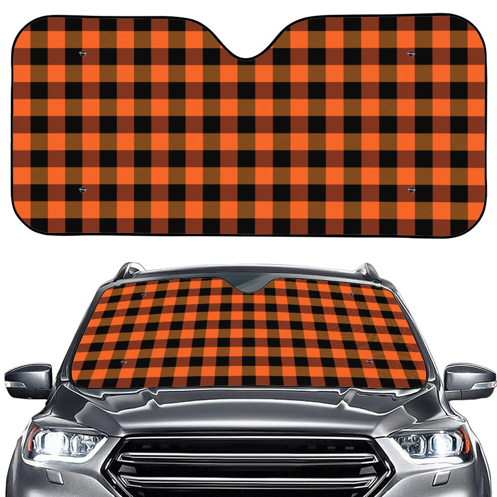 Orange And Black Buffalo Check Print Car Windshield Sun Shade