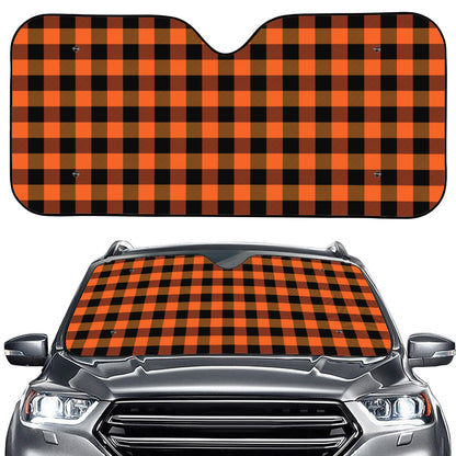 Orange And Black Buffalo Check Print Car Windshield Sun Shade