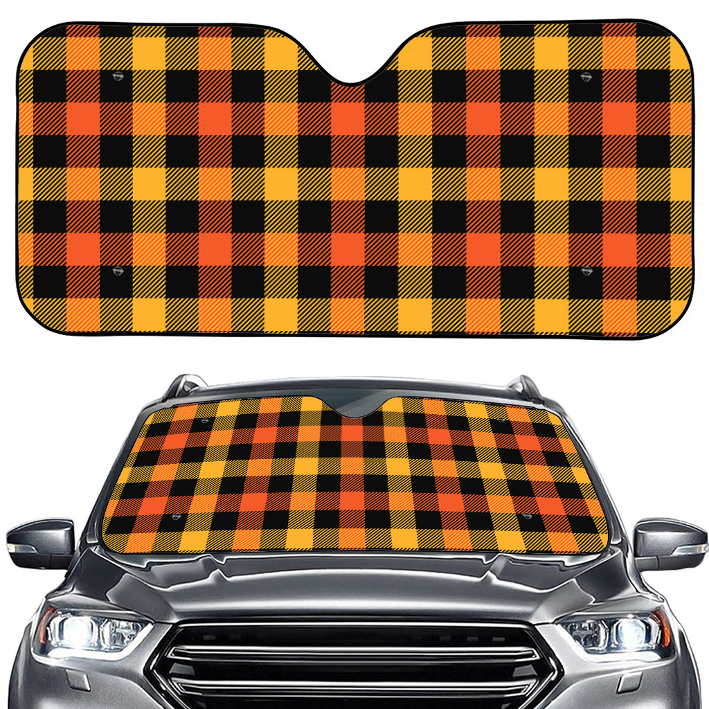 Orange And Black Buffalo Plaid Print Car Windshield Sun Shade