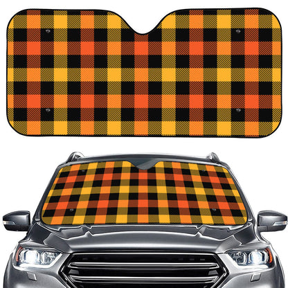 Orange And Black Buffalo Plaid Print Car Windshield Sun Shade