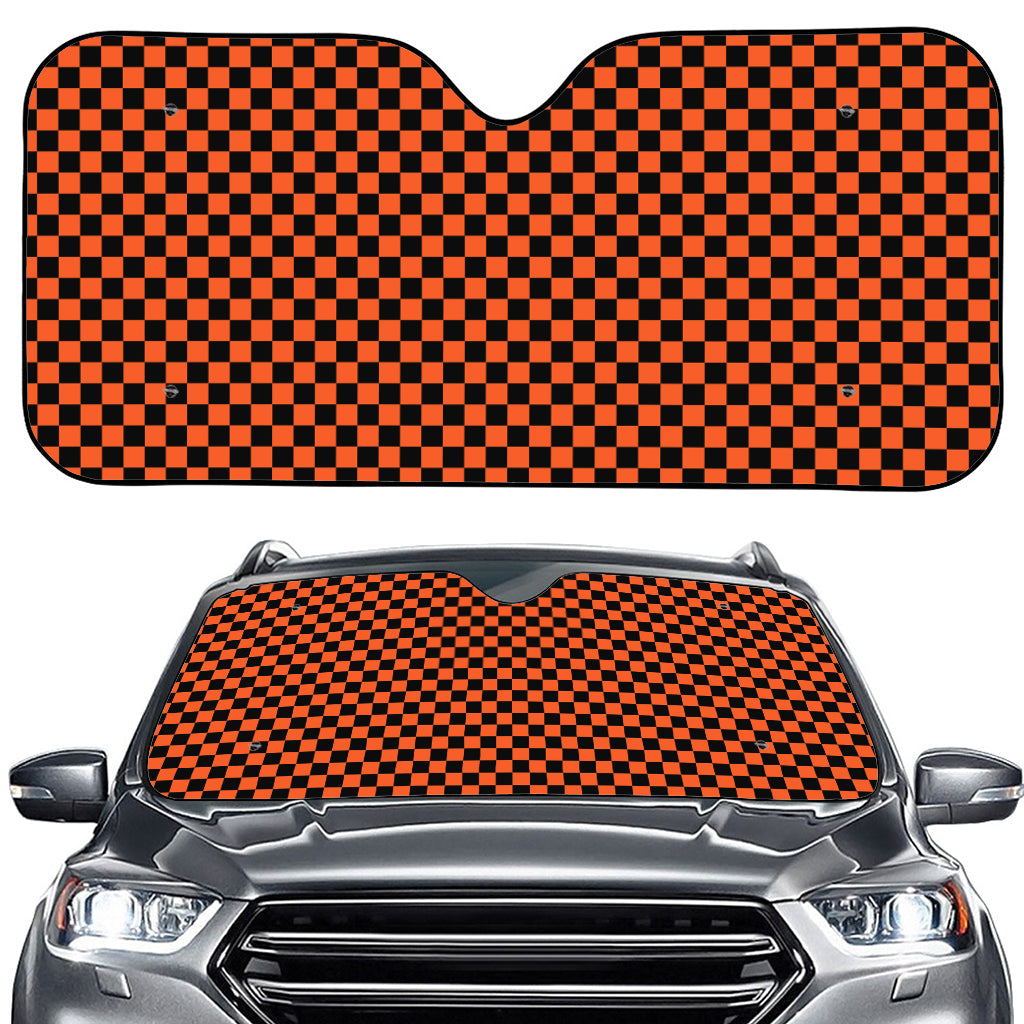 Orange And Black Checkered Pattern Print Car Windshield Sun Shade