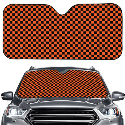 Orange And Black Checkered Pattern Print Car Windshield Sun Shade