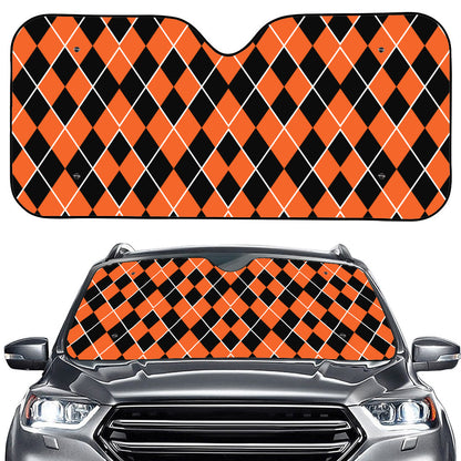 Orange And Black Halloween Argyle Print Car Windshield Sun Shade