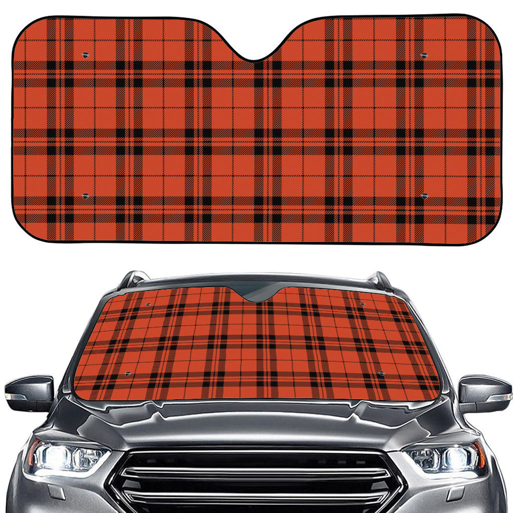 Orange And Black Tartan Pattern Print Car Windshield Sun Shade