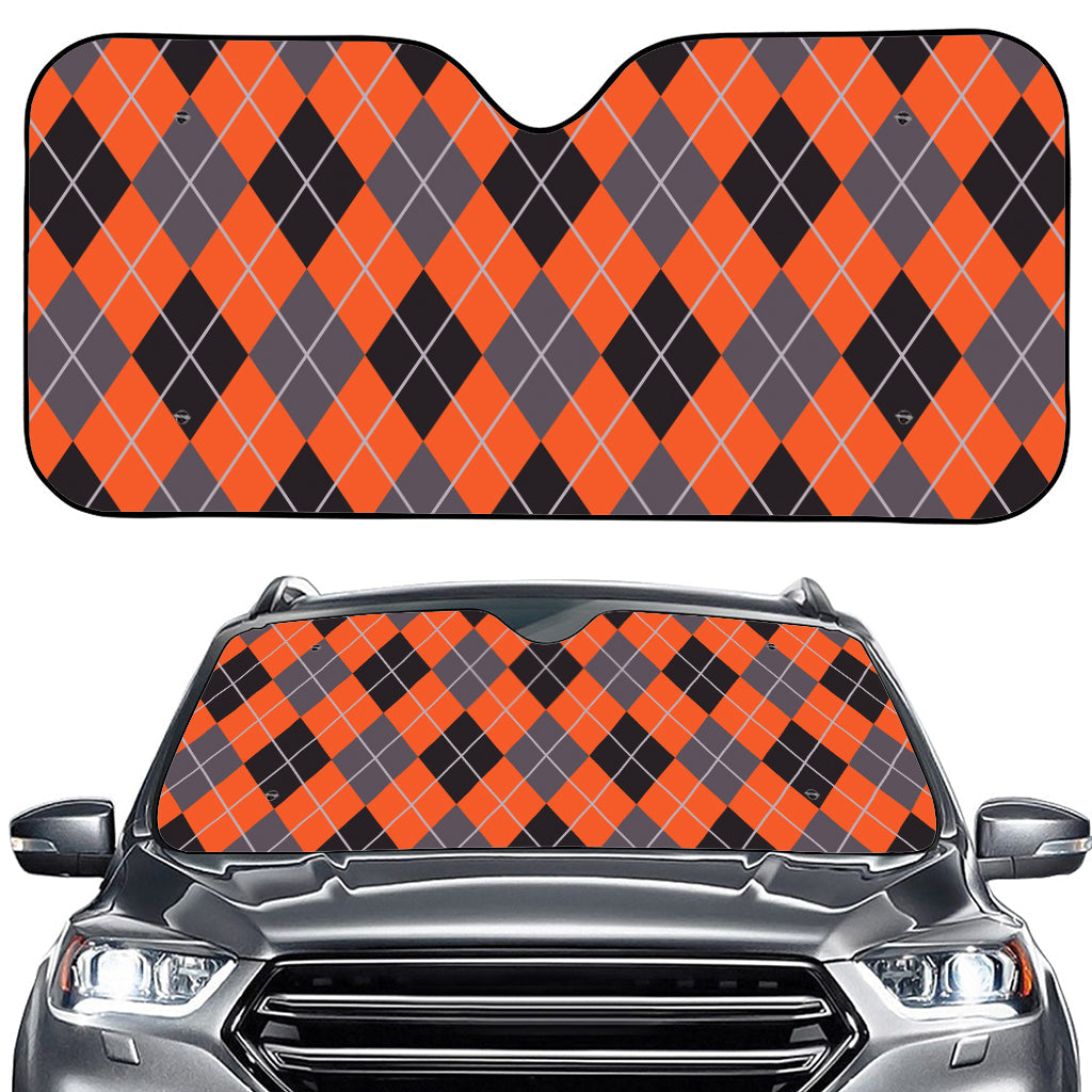 Orange And Grey Halloween Argyle Print Car Windshield Sun Shade