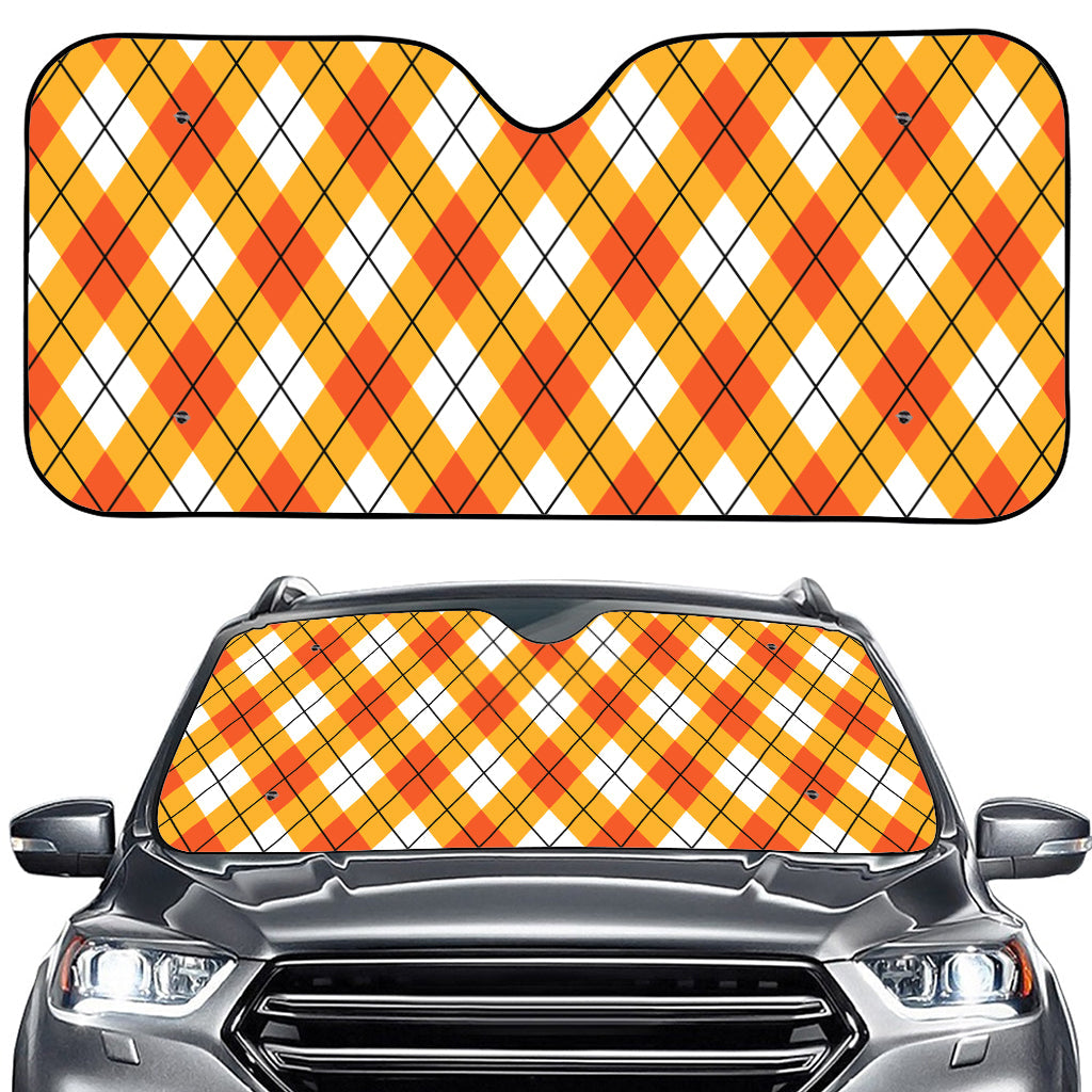 Orange And White Argyle Pattern Print Car Windshield Sun Shade